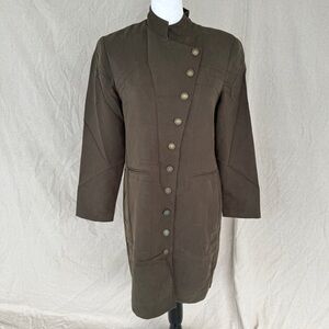 Vintage Virgo Petite Olive Green Military-Inspired Long Jacket Size 8